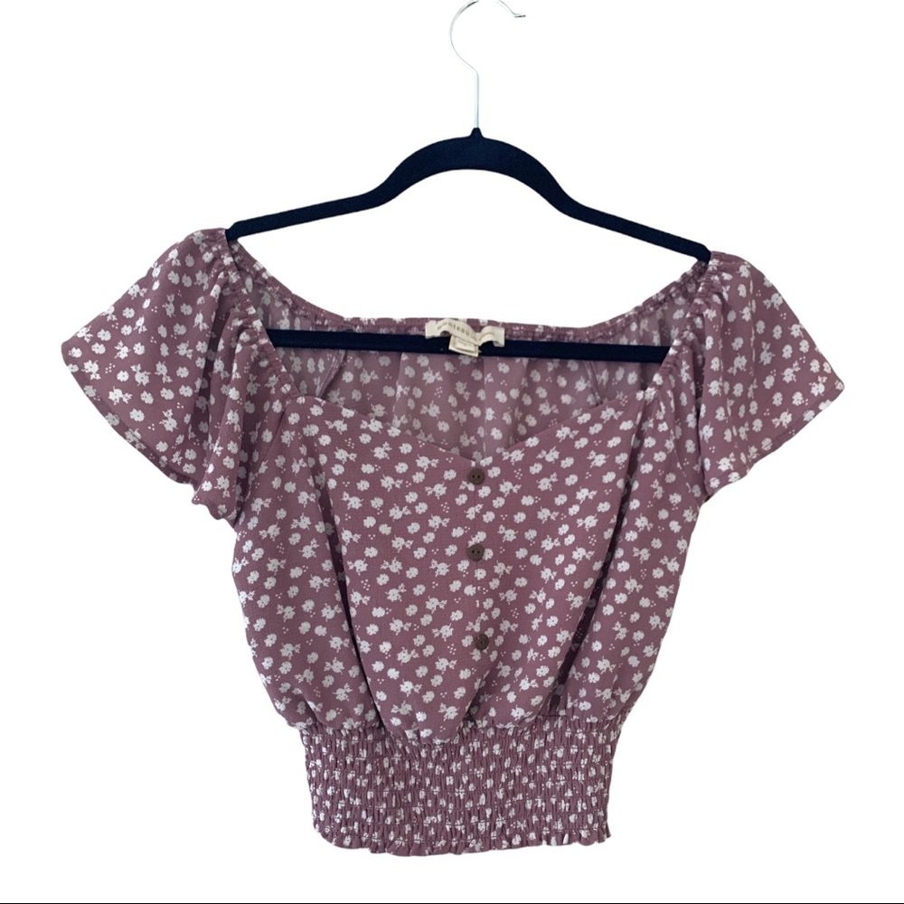 Monteau Floral Print Crop Top Shirt Size Small